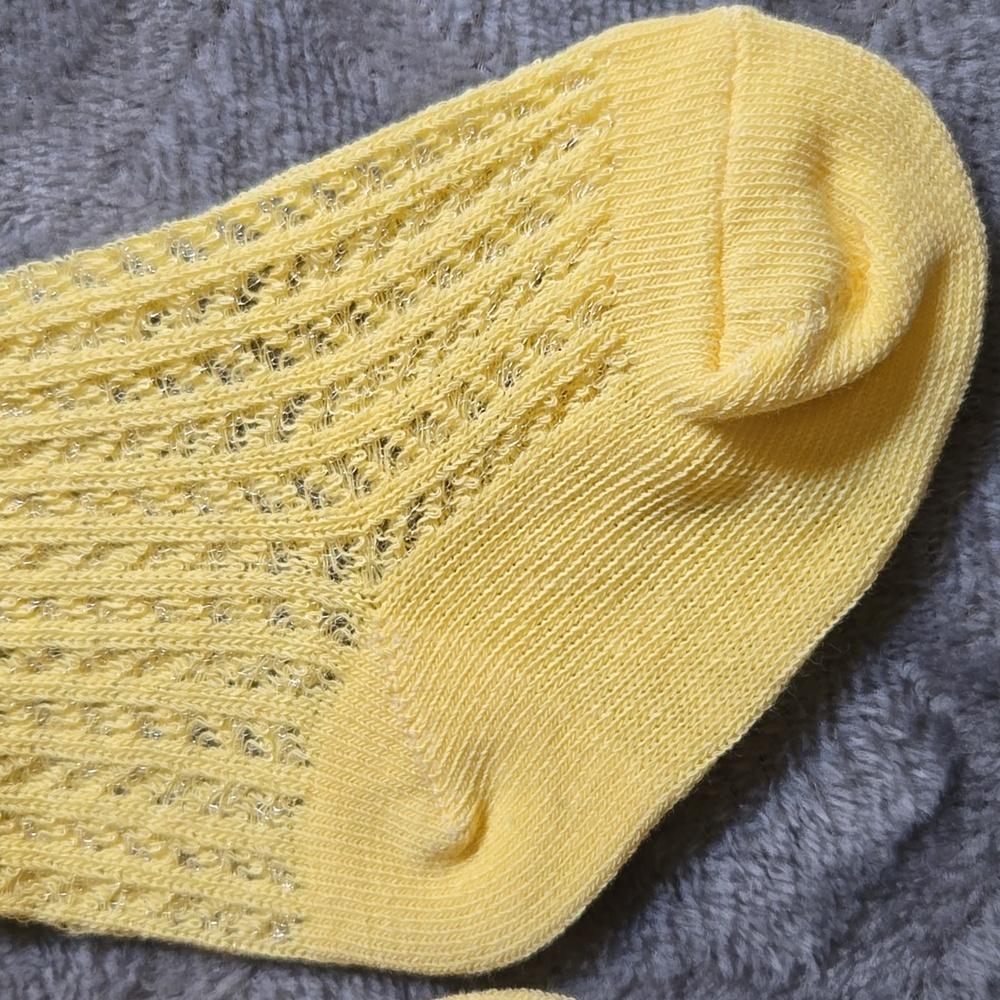 Baby Girl Toddler Knee High Crochet Knit Satin Bowknot Yellow Socks 12-24M - Picture 4 of 7